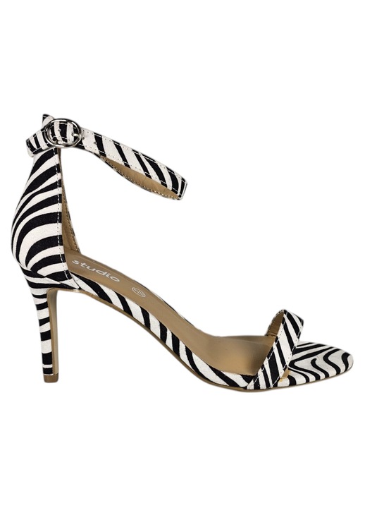 Sandale dama Barely There zebra alb, toc 9 cm, microfibra, STUDIO, marimea 38 EU