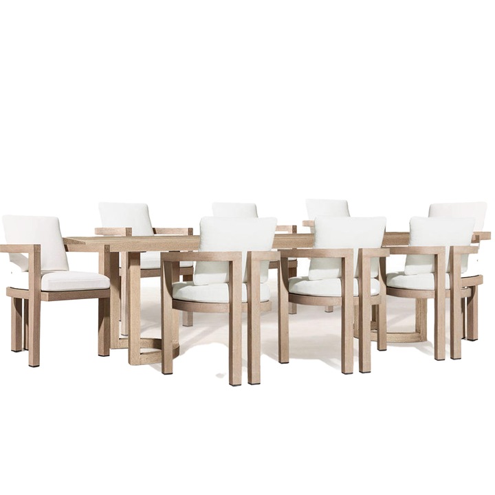 Set mobilier, terasa sau gradina, masa mare si 8 scaune, cadru si scaune din lemn de Tec, perne incluse, Primavera