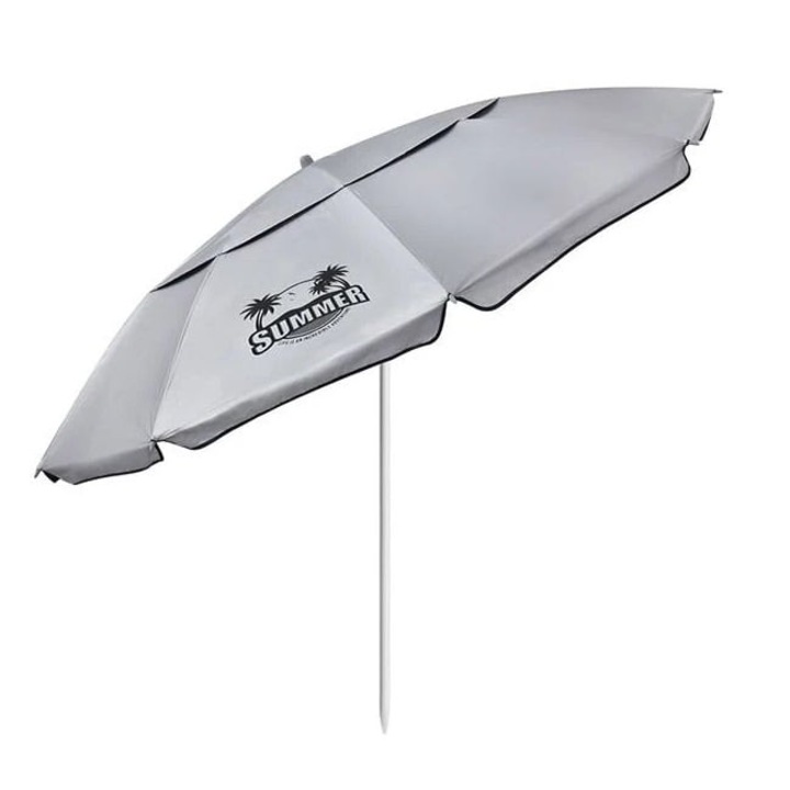 Umbrela de Plaja Anti Vant, protectie solara UV50+, Cadru din Aluminiu cu 4 Inele, Ø2.25m, Argiuntiu-albastru