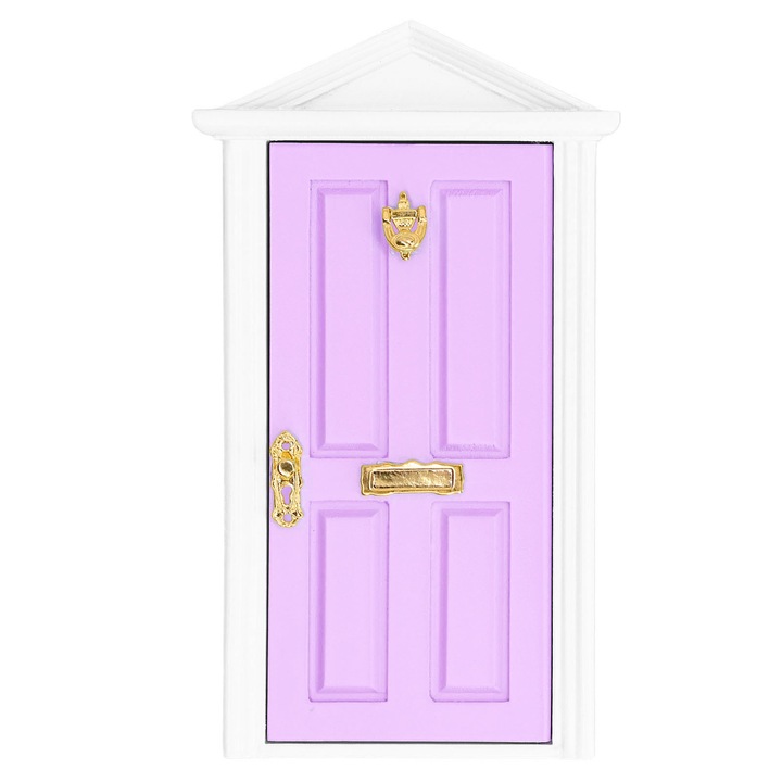 Usa mini din lemn HERUSI violet deschis 1:12 pentru casa de papusi