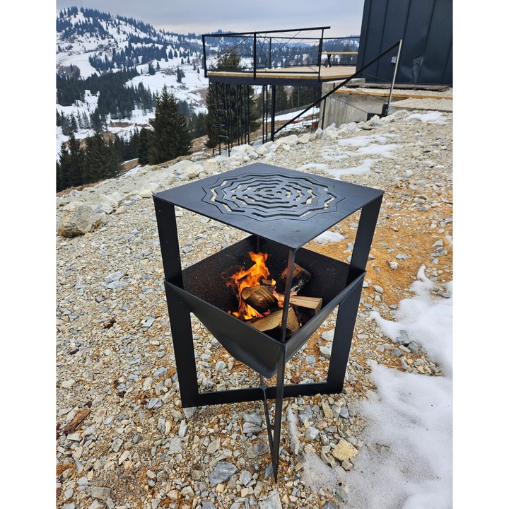 Vatra de foc MAFF cu grill și suport pentru ceaun, 40×76 cm