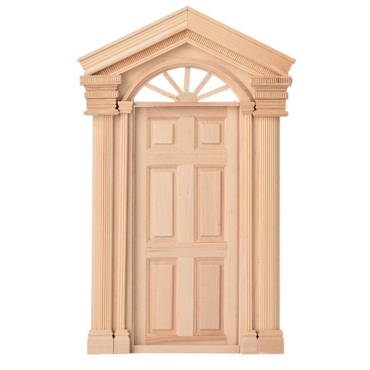 Usa mini din lemn HERUSI pentru casa de papusi 1:12, portabila, decor alb
