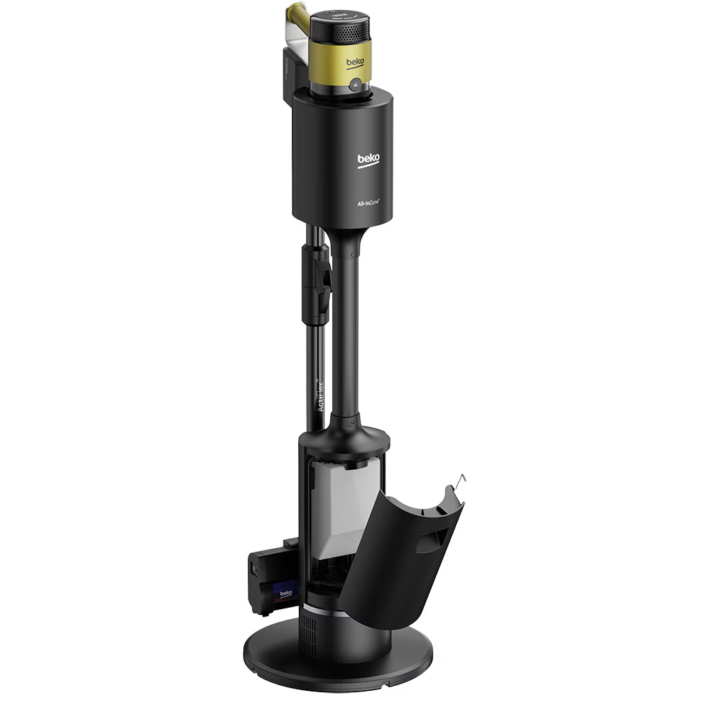 Aspirator vertical cu lavete mop integrate BEKO VRT97325VY, 450 W, 2,5 l, autonomie max 60 min, tub flexibil, perie Turbo, ideal par animale, curatenie fara efort chiar si sub mobila, negru-galben