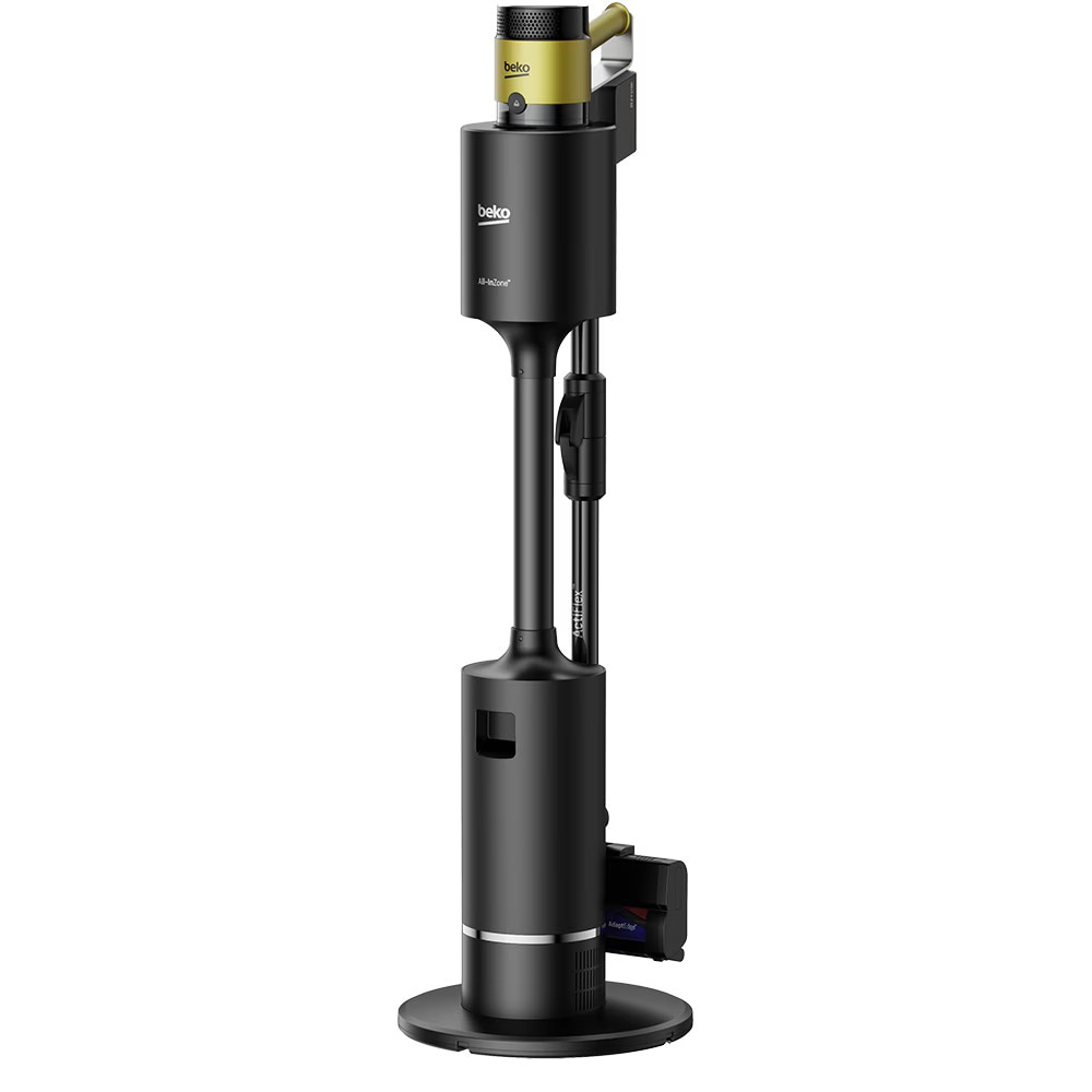 Aspirator vertical cu lavete mop integrate BEKO VRT97325VY, 450 W, 2,5 l, autonomie max 60 min, tub flexibil, perie Turbo, ideal par animale, curatenie fara efort chiar si sub mobila, negru-galben