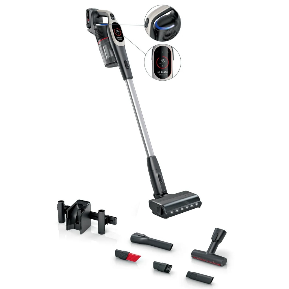 Aspirator vertical Bosch Unlimited 9 BCS931GAC, 0.4 l, 18 V, Autonomie 60 min, 3 moduri curatare, Sistem anti-incalcire, Graphite