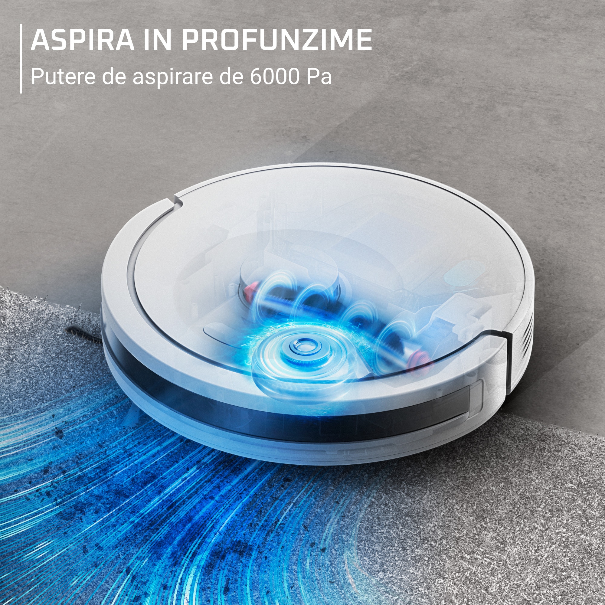 Aspirator robot Rowenta X-Plorer Serie 90 Animal & Allergy RR8777WH, 6000 Pa, recipient praf 0.29l, recipient apa 0.29l, autonomie 270 minute, Wi-Fi, mop, alb