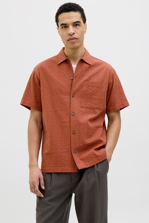 Jack & Jones, Bő fazonú texturált ing, Téglavörös