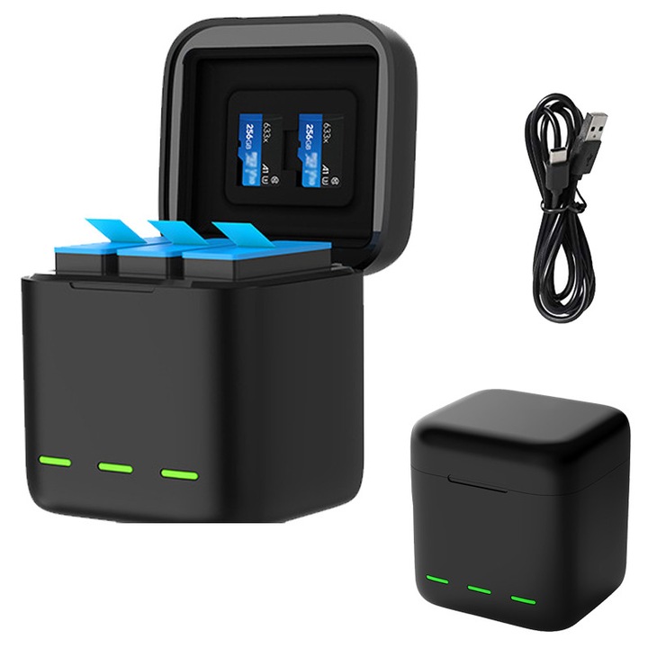 Incarcator cutie Fudisenn pentru GoPro Hero 13, incarcare rapida 3 baterii, negru, 10.5x12.4x5.6cm