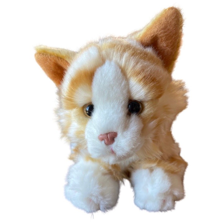 Jucărie pisică de pluș JPT portocalie dungată, 22cm, pentru băieți și fete