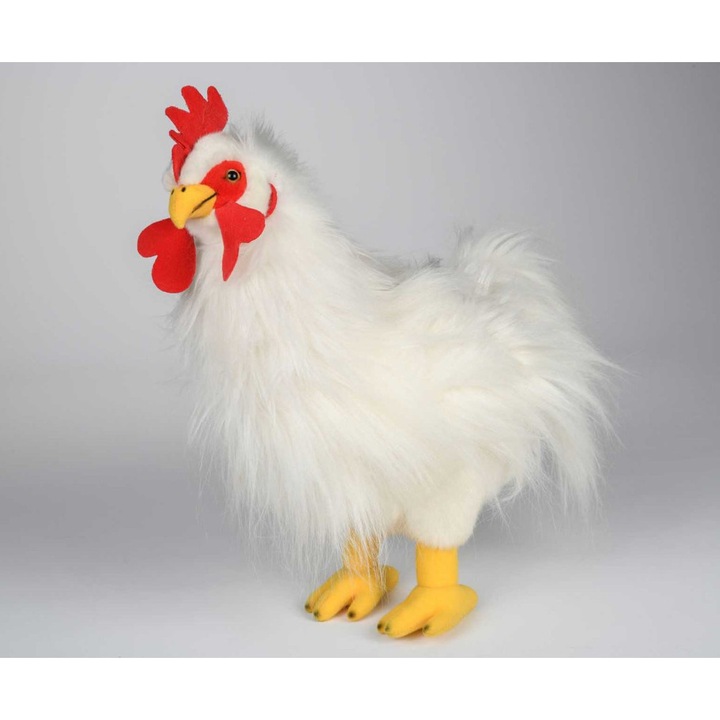 Plüssjáték fehér kakas, JPT, 33cm, szőrme anyagból, vatelinnel töltve