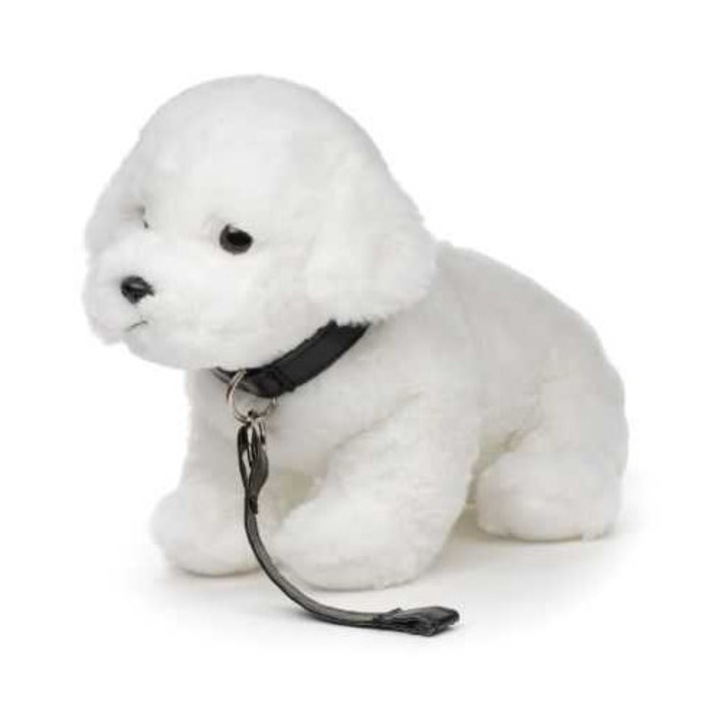 Câine de pluș JPT Bichon Maltez, cu lesă, 25cm, pentru copii 3+ ani