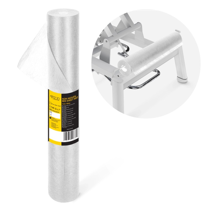 Cearsaf medical, 4FIZJO, pe rola de 50 m, latime 60 cm, culoare alba, moale, confortabil, perforat la fiecare 38 cm, greutate 14 g/m², ideal pentru clinici, studiouri, protejeaza suprafetele, asigura igiena si confortul la fiecare utilizare, alba