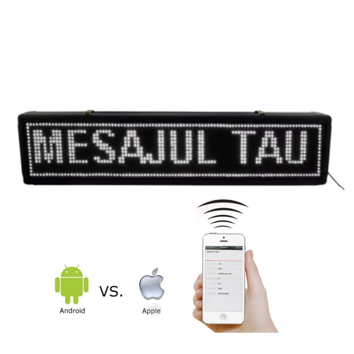 Reclama luminoasa LED alb, montare interior, h 20 cm, L 99 cm, l 4.2cm, programare prin telefon Android / IOS