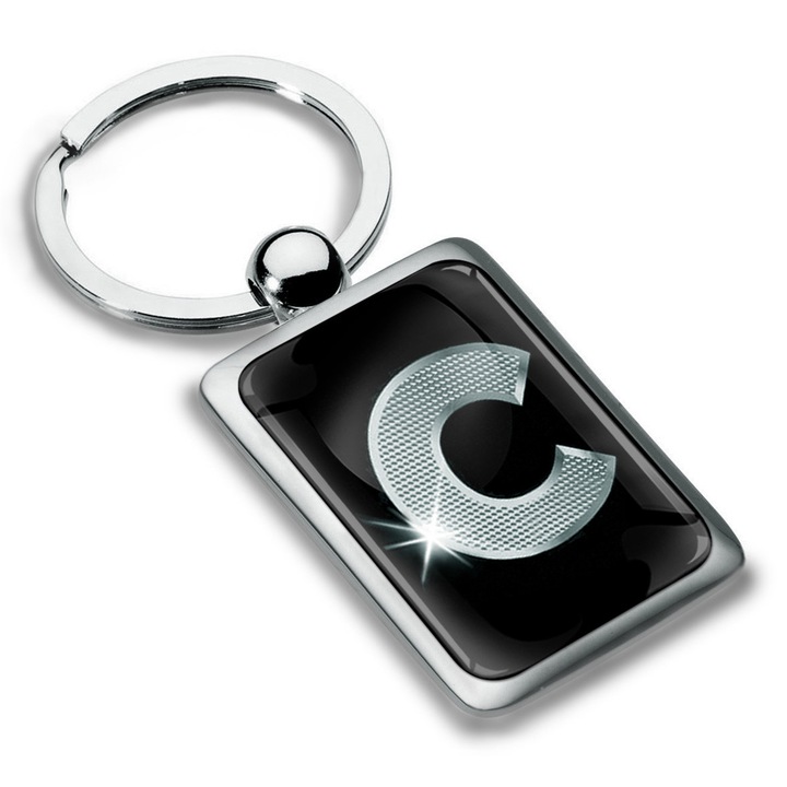 Breloc metalic dreptunghiular cu cutie cadou, Biomar Labs, Litera C, AZ, unisex, 3D, Argintiu/Negru, KK 81