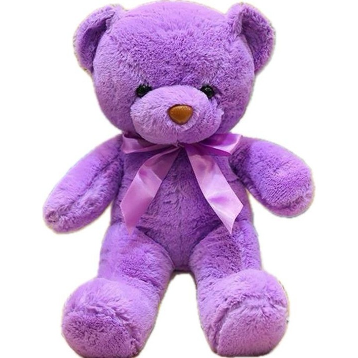 Jucarie plus, Ursulet cu fundita, Mov, 30 cm
