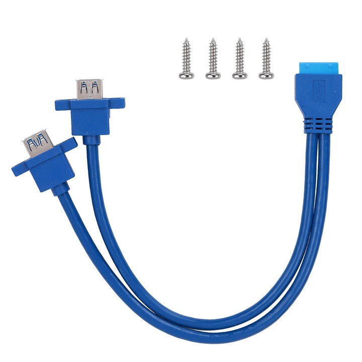 Cablu USB 3.0 cu 19 pini la 2 AF pentru montare pe panoul frontal