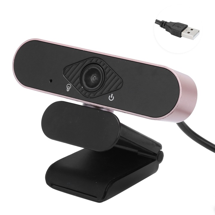 Уеб камера USB 1080P, plug and play, розово злато