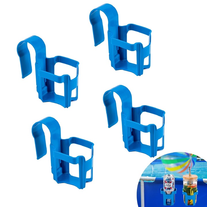 Комплект от 4 поставки за чаши и аксесоари за басейн, Axroad Mall, Поставки за чаши за басейн, Преносими, Водоустойчиви, За партита край басейна, За многократна употреба, Водни играчки, Пластмаса, 14x7x9 см, Сини