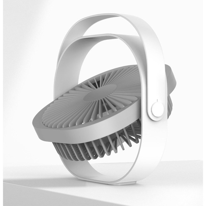 Ултрапреносим вентилатор Comando Fan Confort, модел чанта, 360° действие, за офис / дом / експедиции / пътуване, с дръжка, 3 скорости, безшумен, USB захранване, капацитет 1500 mAh, бял