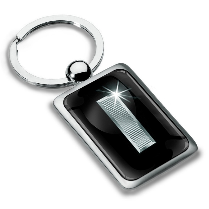 Breloc metalic dreptunghiular cu cutie cadou, Biomar Labs, Litera I, AZ, unisex, 3D, Argintiu/Negru, KK 87