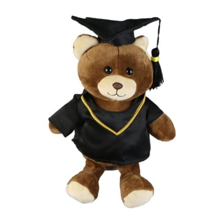 Ursulet de plus Graduate Teddy, cu toca si roba, 19 cm, Maro-Negru, Velve