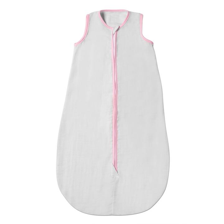 Sac de dormit de vara pentru copii din muselina dubla Kidizi® grey pink 3-18 luni, 0.3 tog