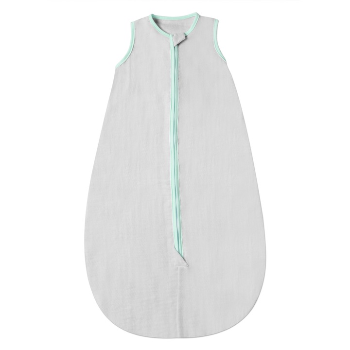 Sac de dormit de vara pentru copii din muselina dubla Kidizi® grey green 3-18 luni, 0.3 tog