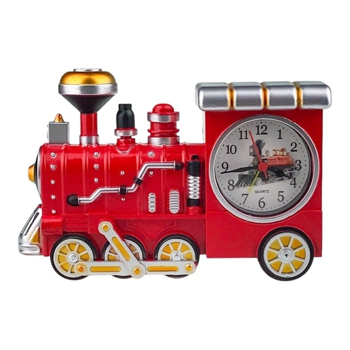 Ceas de Masa Decorativ cu aspect vintage de Locomotiva, Rosu, 22x15 cm, Velve