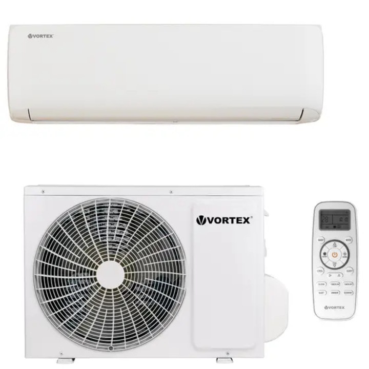 Aer conditionat Vortex, 9000 BTU, A++/A+, Functie incalzire, Wi-Fi, Dezumidificare, Kit instalare inclus, alb