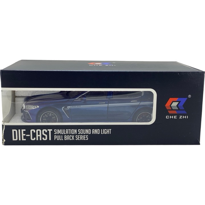 Macheta metal BMW M8 replica 1:24 albastru cu sunete si lumini deschide usi, capota si portbagaj