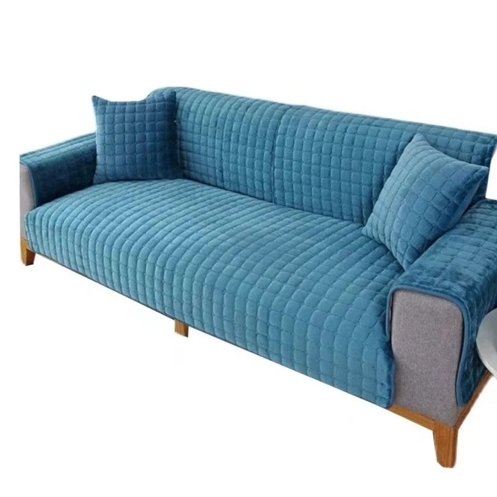 Husa canapea, ultramoale, antiderapanta, aspect nou elegant, usor de instalat, spalare in masina, dimensiuni universale, protejeaza impotriva petelor si parului de animale, 70 x 180 cm - SOFTERRA albastru