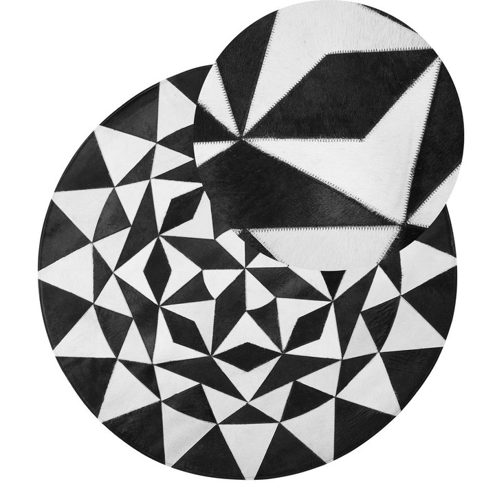 Covor rotund din piele neagra si alba ⌀ 140 c Turgutlu