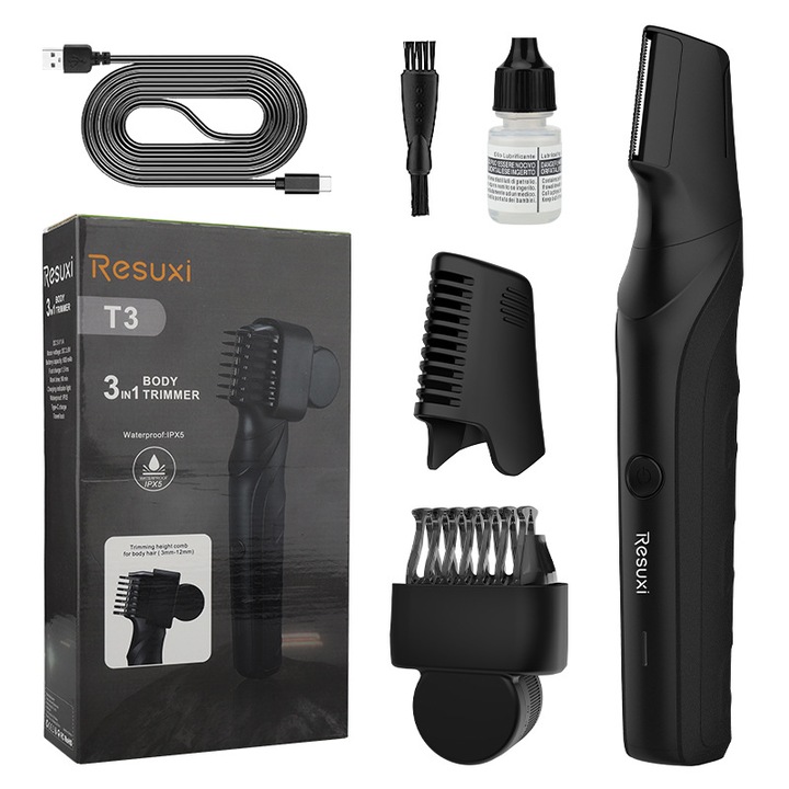 Aparat de ras pentru barbati, multifunctional 3 in 1, lavabil peste tot, incarcare USB, baterie 600mah, Smart Travel Lock, afisaj LED de putere, negru