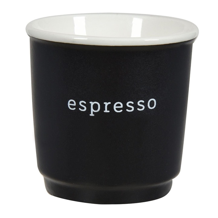 Cana Espresso New Bone 90ml Neagra Cu Interior Alb Si Mesaj Espresso