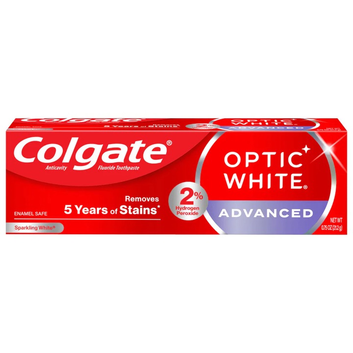 Паста за зъби, Colgate, Optic White Advanced, Sparkling White, Интензивен избелващ ефект, 21.2гр