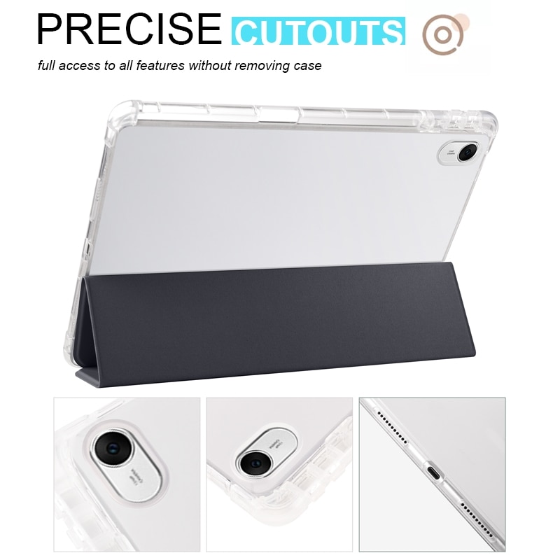 Husa tableta pentru Huawei MatePad 11.5 2023, TPU transparent, tip smart leather, pliere 3, protectie completa, negru