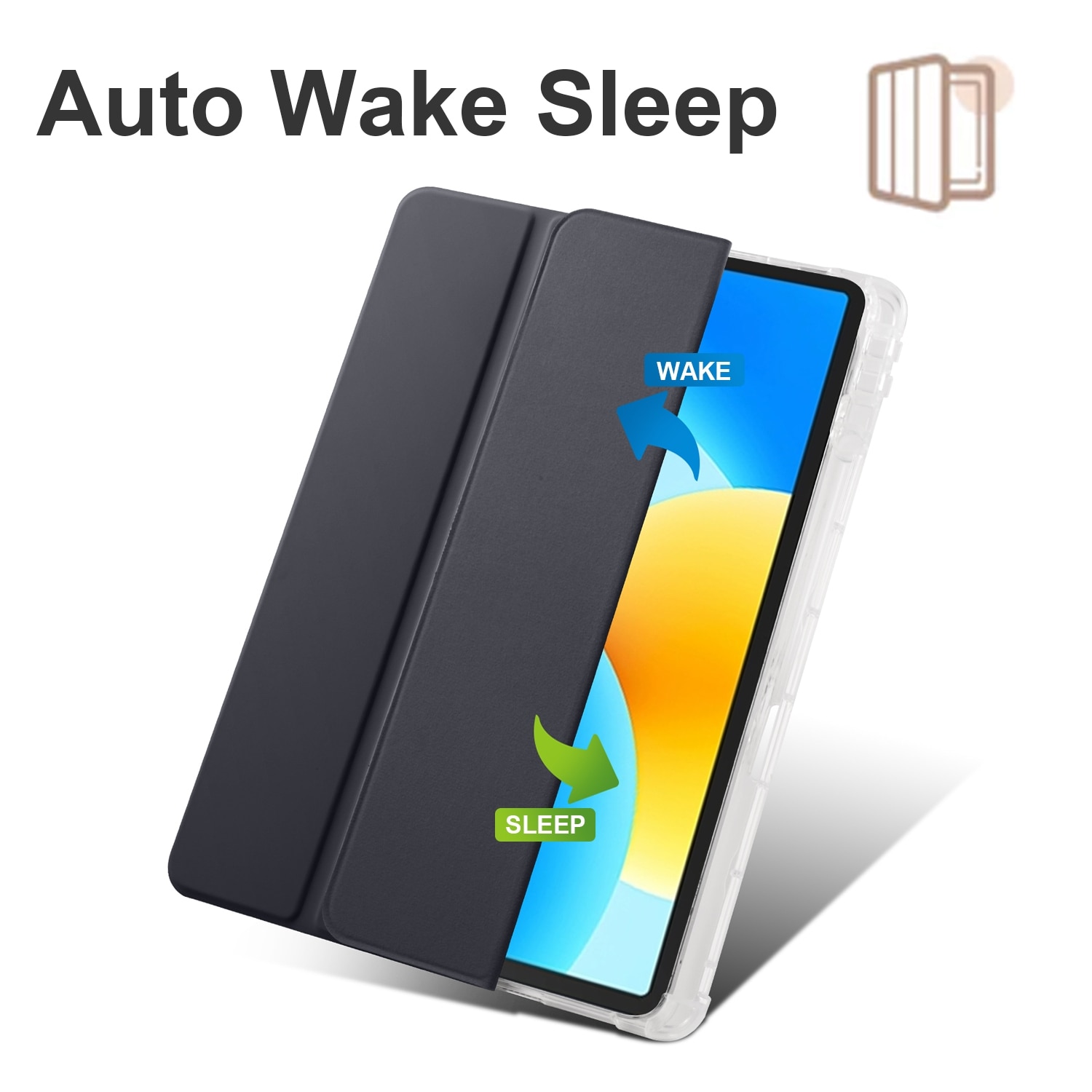Husa tableta pentru Huawei MatePad 11.5 2023, TPU transparent, tip smart leather, pliere 3, protectie completa, negru