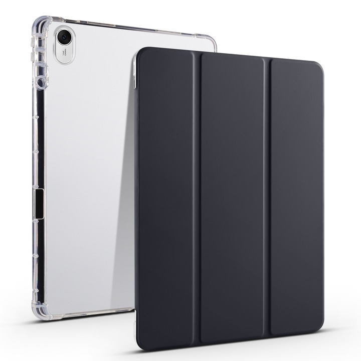 Husa tableta pentru Huawei MatePad 11.5 2023, TPU transparent, tip smart leather, pliere 3, protectie completa, negru