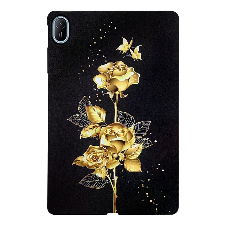 Husa tableta pentru Huawei MatePad SE 11 2024, TPU, tip design pictura colorata, capac inteligent, aurie cu roz