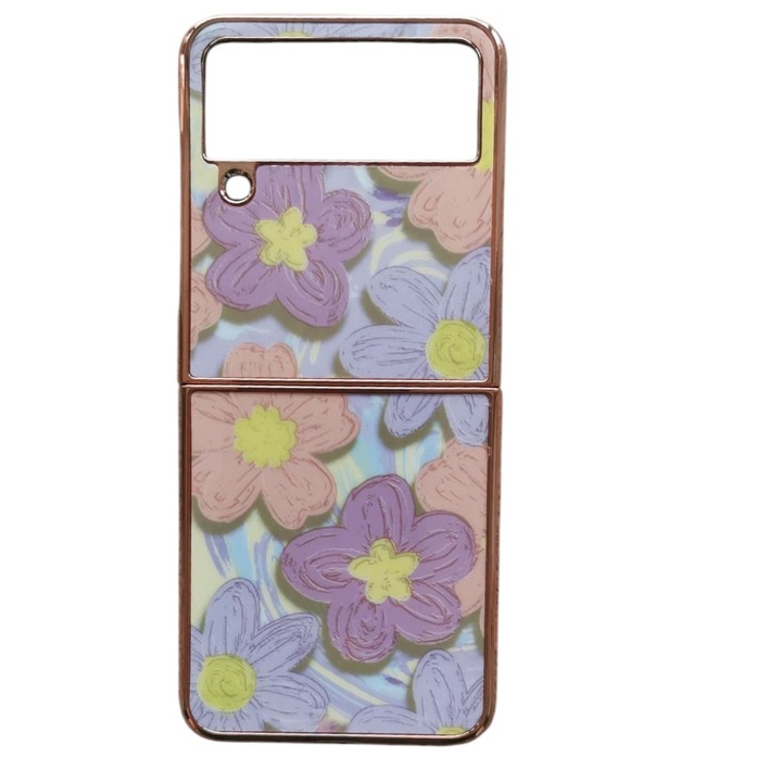 Husa Fashion, G-Tech, compatibila cu Samsung Galaxy Z Flip 4, Model Flori Pastel Mijlocii, din silicon si TPU, ultra subtire, Multicolor