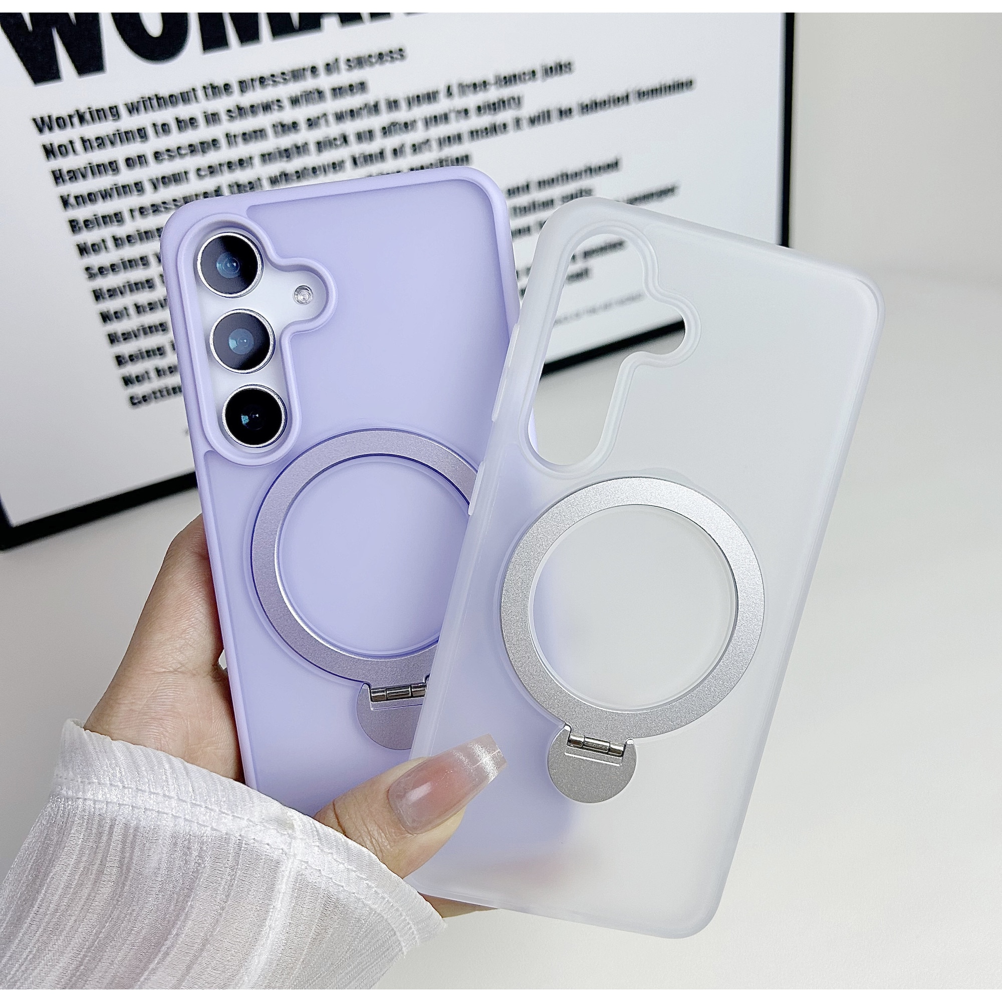 Husa telefon, wumeiwang, suport rotativ magnetic 360, alb transparent, compatibilitate MagSafe, pentru Samsung Galaxy S25 Ultra