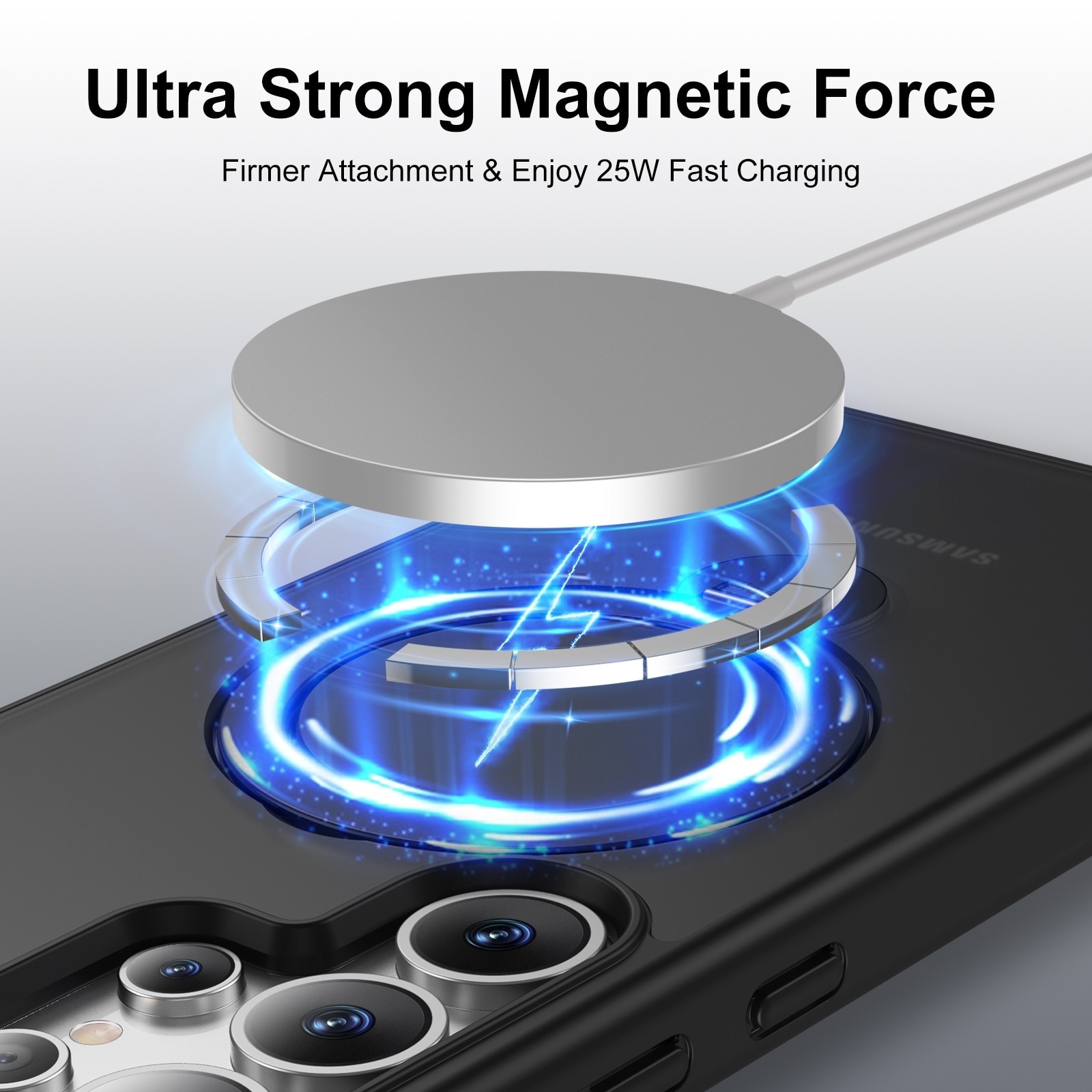 Husa telefon, wumeiwang, suport rotativ magnetic 360, alb transparent, compatibilitate MagSafe, pentru Samsung Galaxy S25 Ultra