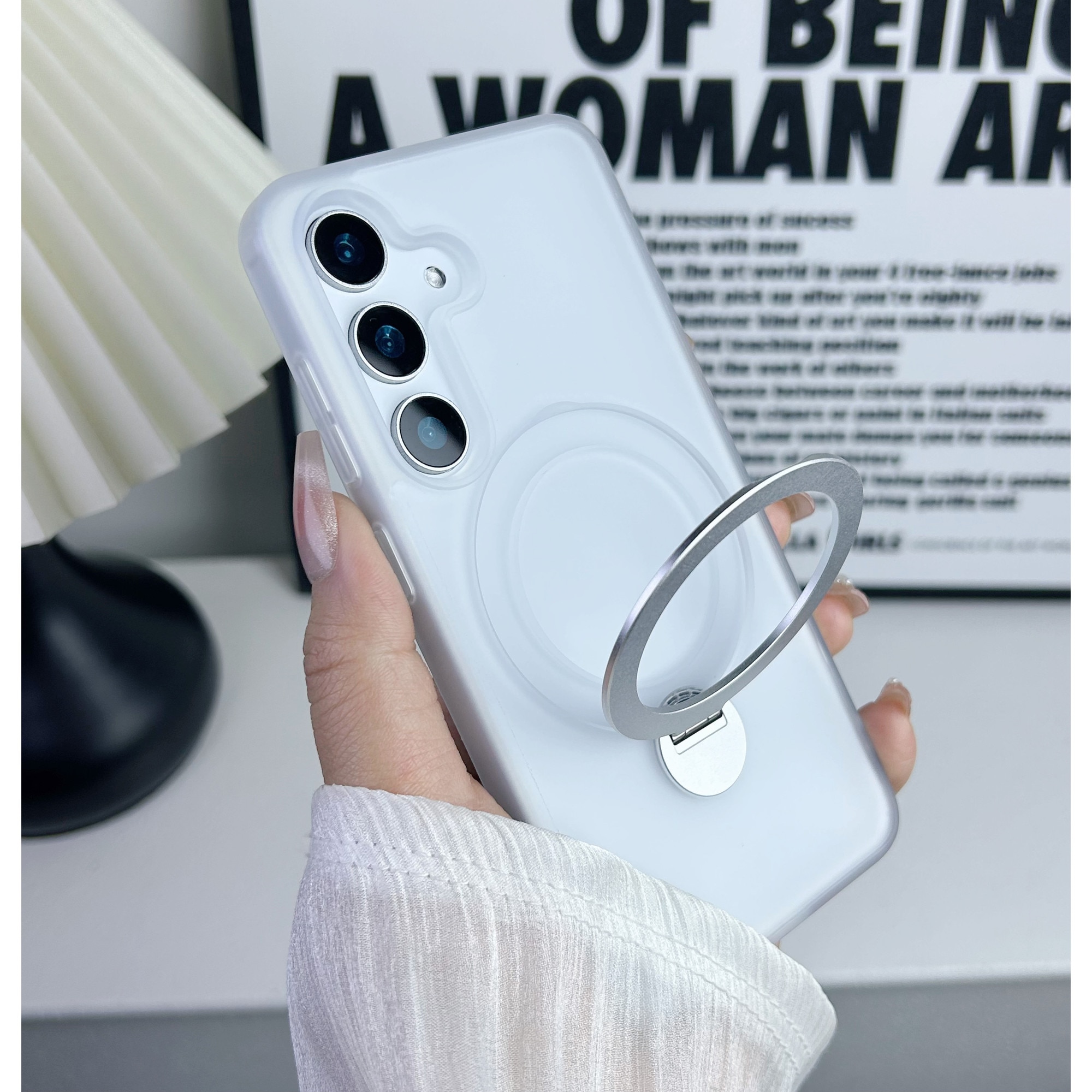 Husa telefon, wumeiwang, suport rotativ magnetic 360, alb transparent, compatibilitate MagSafe, pentru Samsung Galaxy S25 Ultra