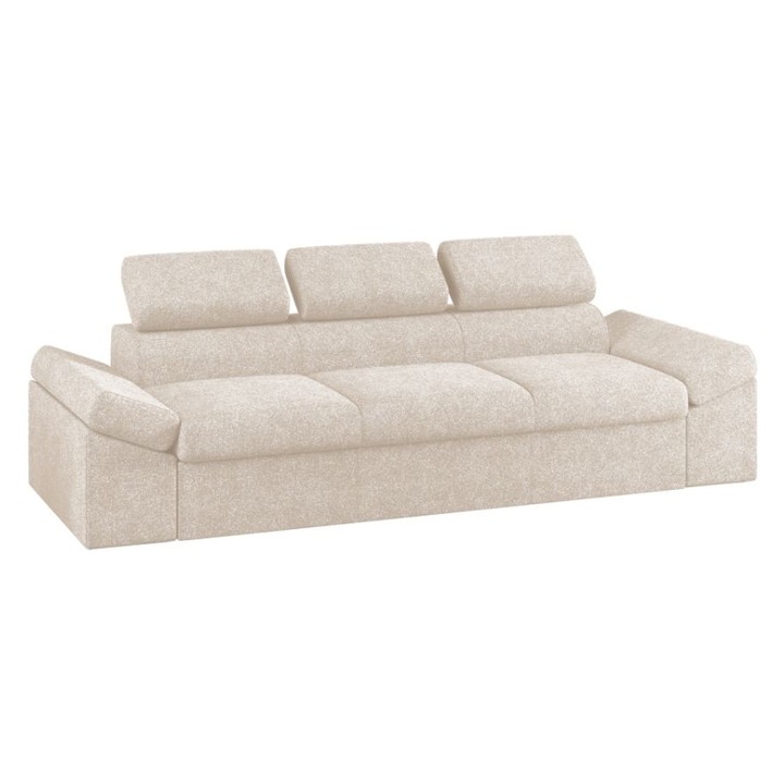 Canapea Magic, extensibila, tetiere reglabile, plusata, 250 x 90 x 90 cm, Crem