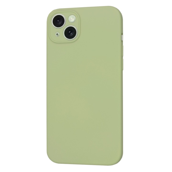 Husa pentru iPhone 15 Plus, SKYDDAR INNOVATION, din Silicon Catifelat, SoftFlex Magsafe, Verde, set cu sticker