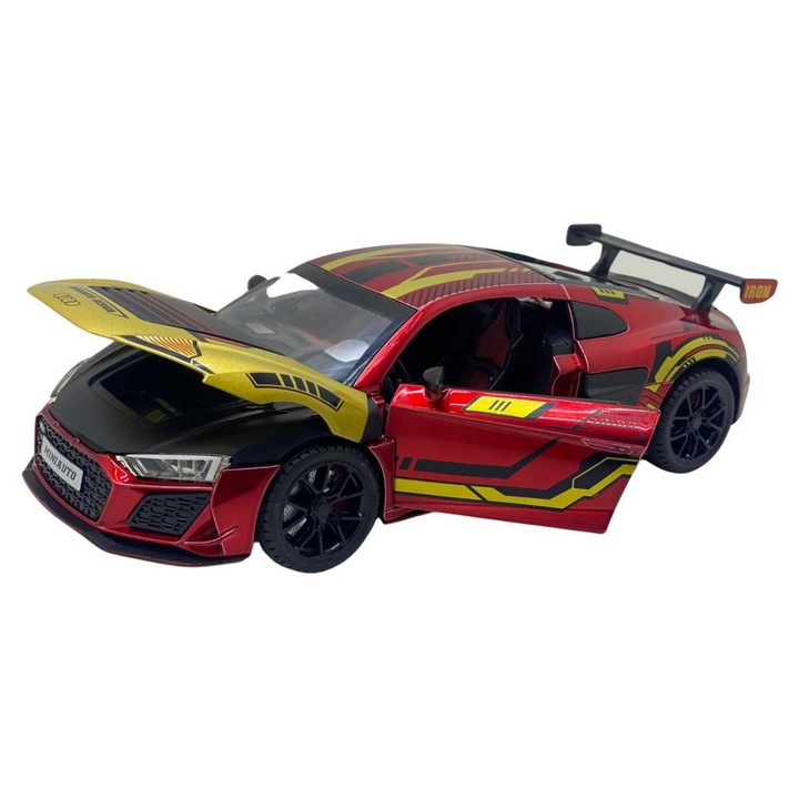 Macheta metal Audi R8 replica 1:32 albastru cu sunete si lumini deschide usi, capota si portbagaj