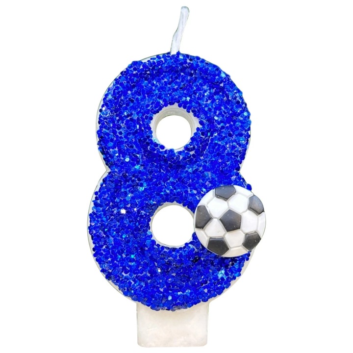 Lumanare aniversara YANYXR, cifra 9, albastru sclipici, 9 ani, decor tort fotbal, 1 buc