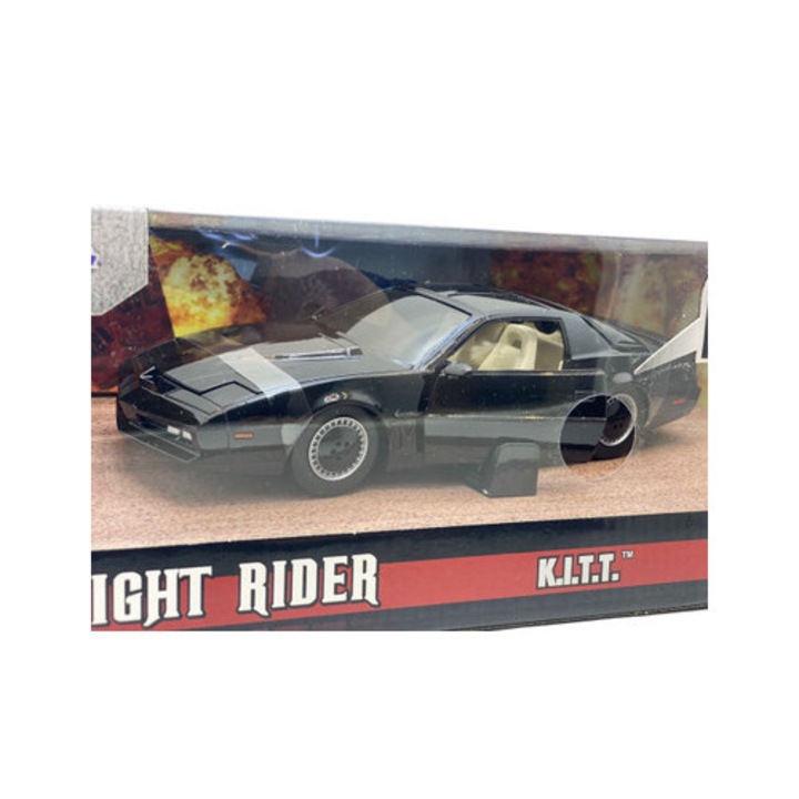 Pontiac Firebird Knightrider Kitt fémmodell működő lámpákkal az első motorháztetőn, fekete 1/24