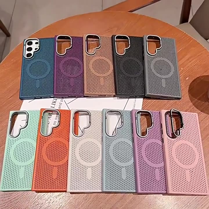 Husa pentru cu racire Samsung Galaxy S25 Ultra, retea de racire in forma de fagure, cu Inel Ajustabil in Dreptul Camerei, MagSafe magnetic, Verde menta