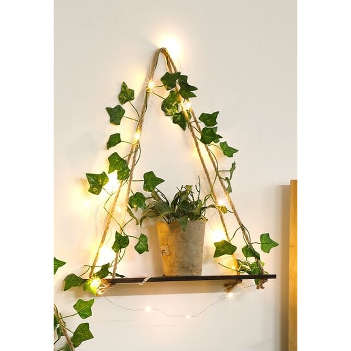 Raft cu sfoara plante si lumini, Maro, Shein, Dimensiunea 42, 5x35 cm